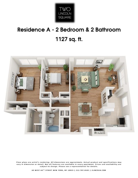 Floor plan for 2 beds, 2 baths, 1127 sqft